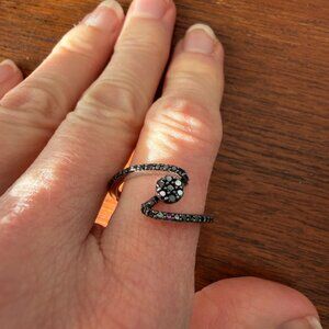 Black Diamond 925 Sterling Silver Ring Sz 7.5